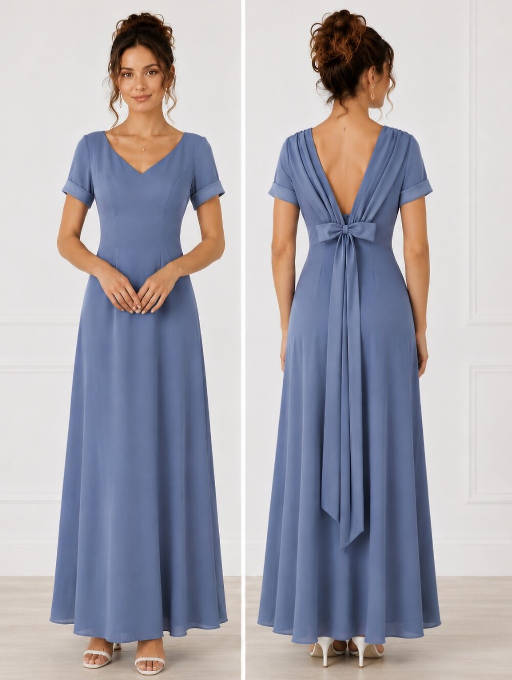 Vintage 1990s Bill Levkoff Dusty Blue Formal Bridesmaid Evening Gown Size 8